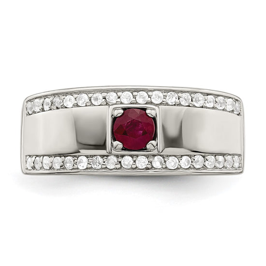 Sterling Silver Rhod-plated Men's African Ruby and White Topaz Ring