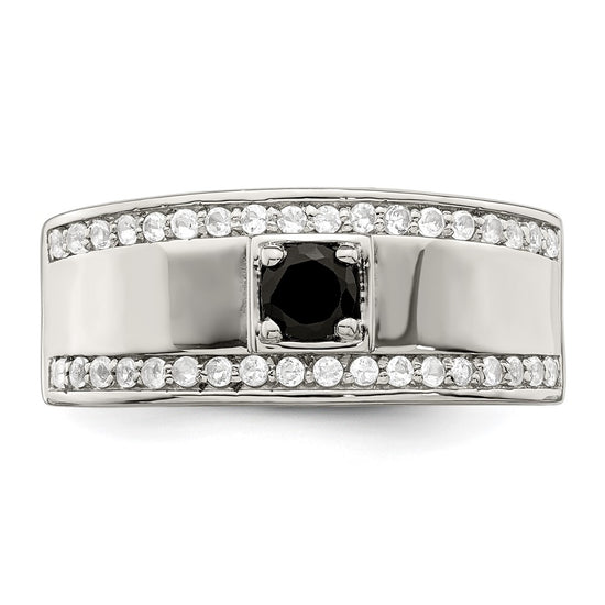 Sterling Silver Rhodium-plated Men's Onyx and White Topaz Ring