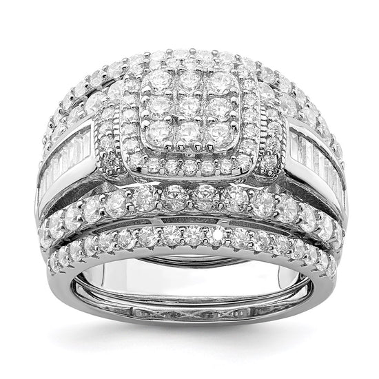 Sterling Silver Rhodium-plated CZ Square Cut 3 Piece Set Ring