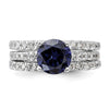 Sterling Silver Rhodium-plated 8mm Blue CZ Engagement Ring and White CZ Wedding Band Set