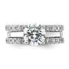 Sterling Silver Rhodium-plated 8mm CZ Solitaire & 2 CZ Bands Set