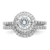 Sterling Silver Rhodium-plated CZ Halo Engagement Ring & Band Set