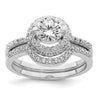 Sterling Silver Rhodium-plated CZ Halo Engagement Ring & Band Set