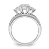 Sterling Silver Rhodium-plated CZ 3 Stone Pave Band Engagement Ring Set