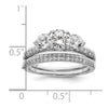 Sterling Silver Rhodium-plated CZ 3 Stone Pave Band Engagement Ring Set