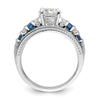 Sterling Silver Rh-plated Polished Blue & White CZ Engagement & Band Ring