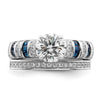 Sterling Silver Rh-plated Polished Blue & White CZ Engagement & Band Ring