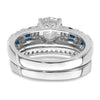 Sterling Silver Rh-plated Polished Blue & White CZ Engagement & Band Ring