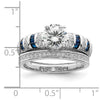 Sterling Silver Rh-plated Polished Blue & White CZ Engagement & Band Ring