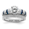 Sterling Silver Rh-plated Polished Blue & White CZ Engagement & Band Ring