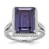 Sterling Silver Rhodium-plated Polished CZ & Blue Crystal Ring