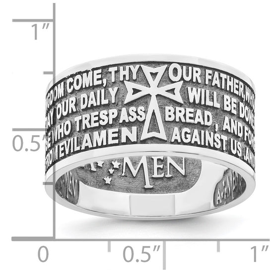 AMEN Sterling Silver Rhodium-plated Size 13 Lord's Prayer Ring