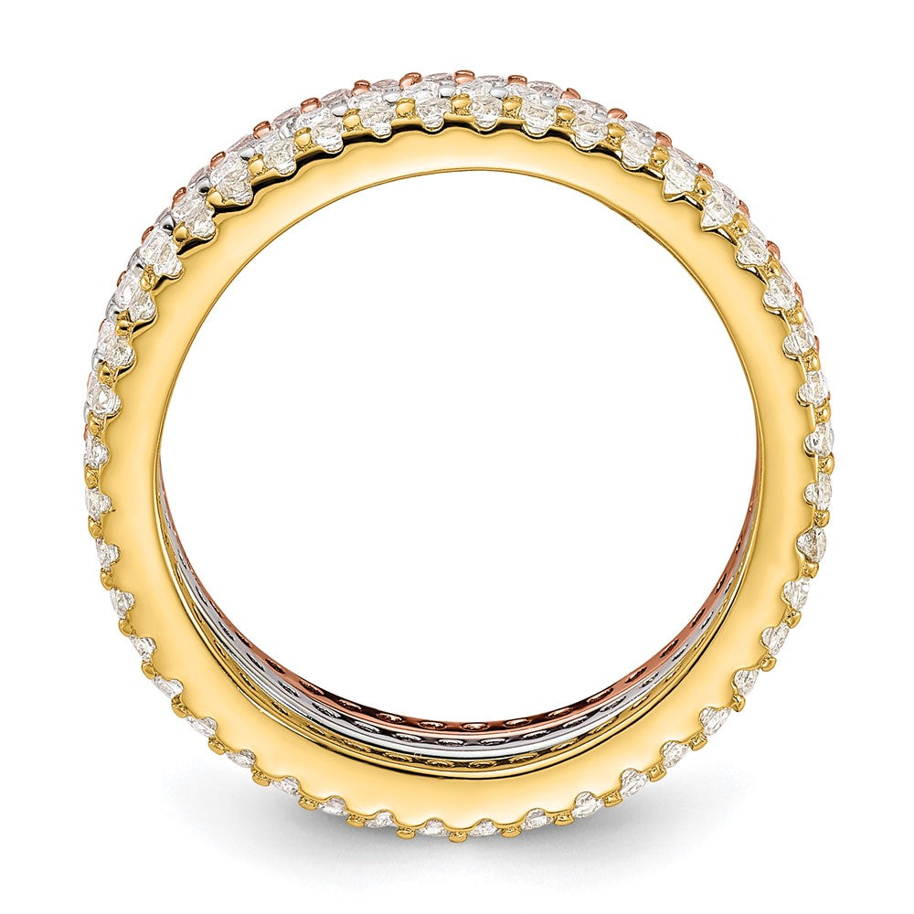 Sterling Silver Rhodium-plated Gold and Rose-tone CZ 3 Eternity Band Set