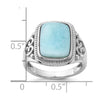 Sterling Silver Rhodium-plated Oxidized with Rectangular Larimar Ring