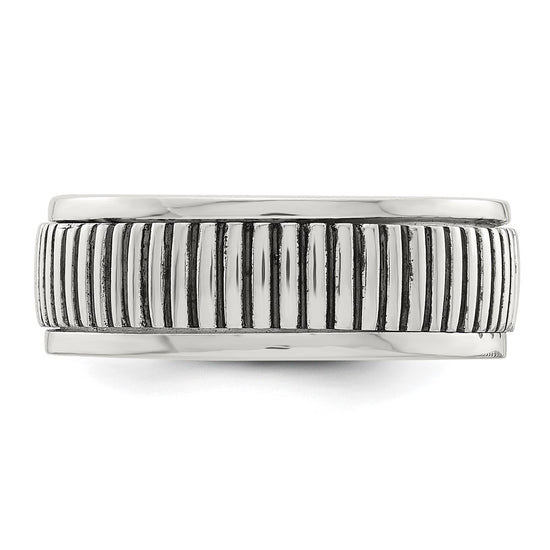 Sterling Silver Polished Oxidized Patterned Men's Ring