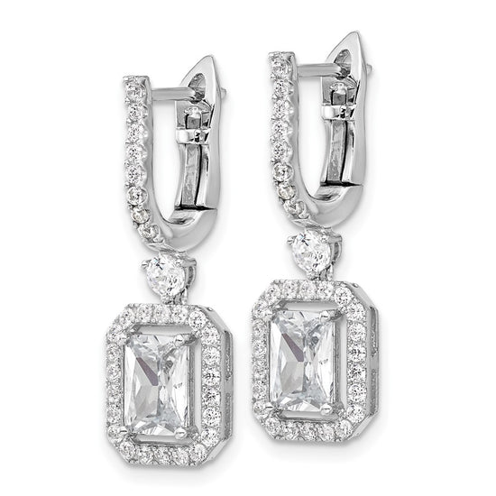 Sterling Shimmer Sterling Silver Rhodium-plated CZ 64 Stone Hinged Post Dangle Hoop Earrings