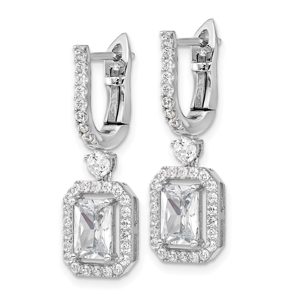 Sterling Shimmer Sterling Silver Rhodium-plated CZ 64 Stone Hinged Post Dangle Hoop Earrings