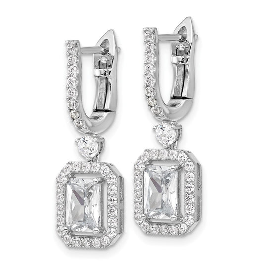 Sterling Shimmer Sterling Silver Rhodium-plated CZ 64 Stone Hinged Post Dangle Hoop Earrings