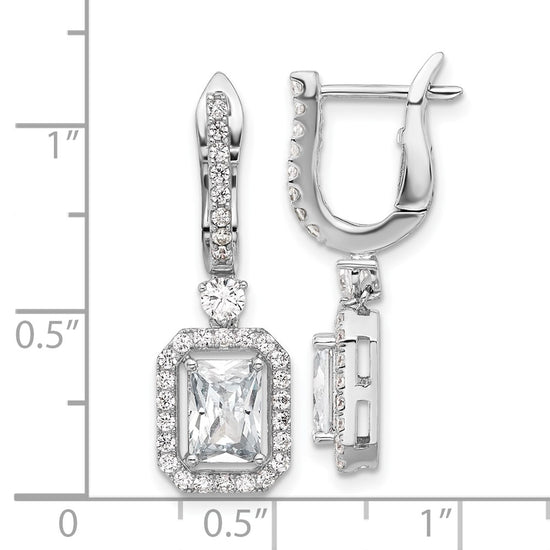 Sterling Shimmer Sterling Silver Rhodium-plated CZ 64 Stone Hinged Post Dangle Hoop Earrings