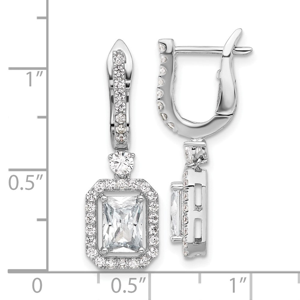 Sterling Shimmer Sterling Silver Rhodium-plated CZ 64 Stone Hinged Post Dangle Hoop Earrings
