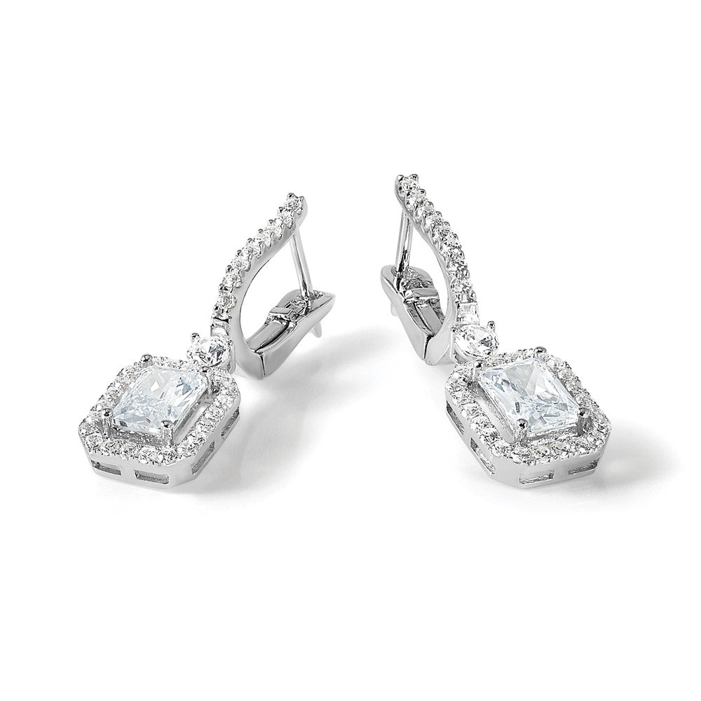 Sterling Shimmer Sterling Silver Rhodium-plated CZ 64 Stone Hinged Post Dangle Hoop Earrings