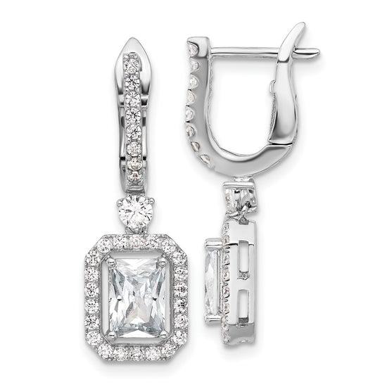 Sterling Shimmer Sterling Silver Rhodium-plated CZ 64 Stone Hinged Post Dangle Hoop Earrings