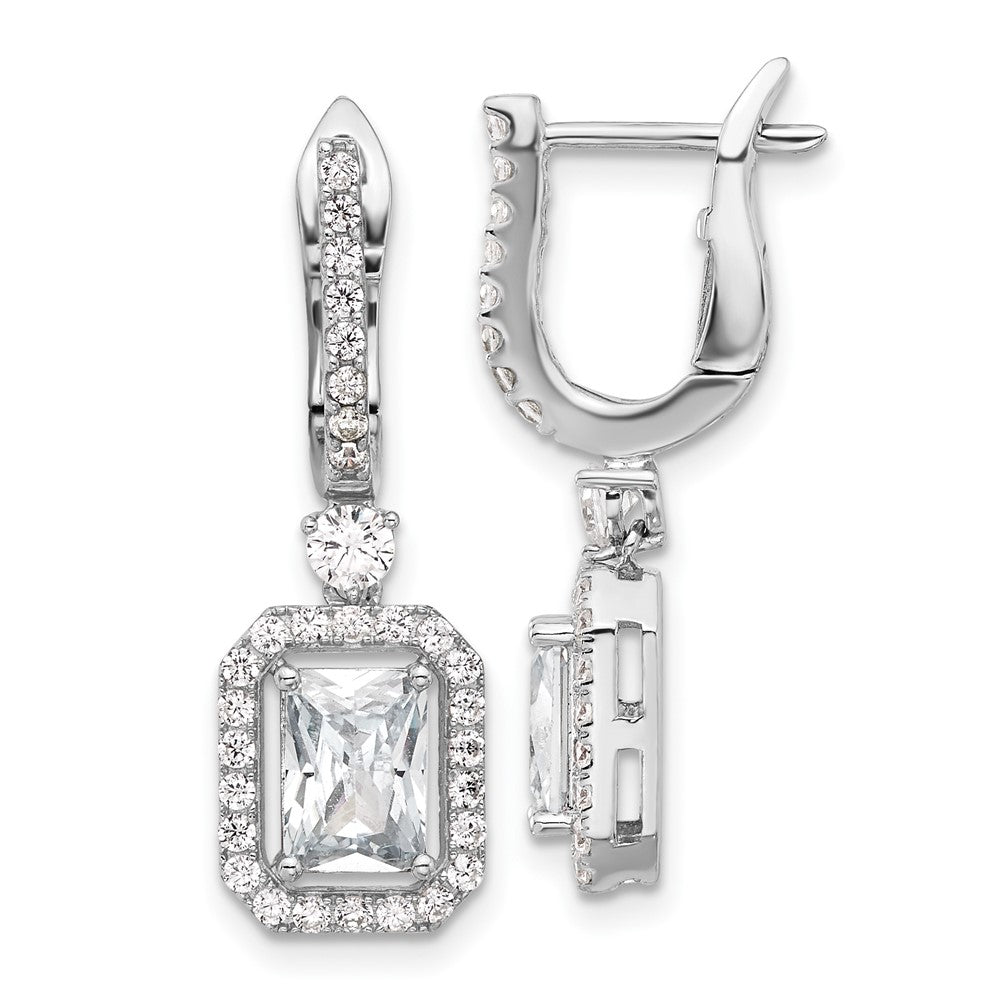 Sterling Shimmer Sterling Silver Rhodium-plated CZ 64 Stone Hinged Post Dangle Hoop Earrings