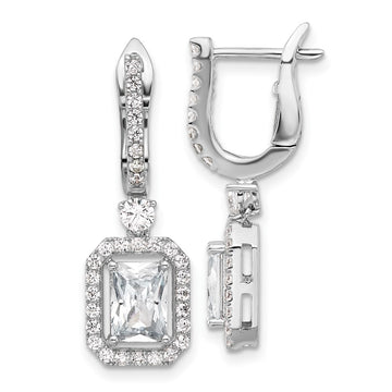 Sterling Shimmer Sterling Silver Rhodium-plated CZ 64 Stone Hinged Post Dangle Hoop Earrings