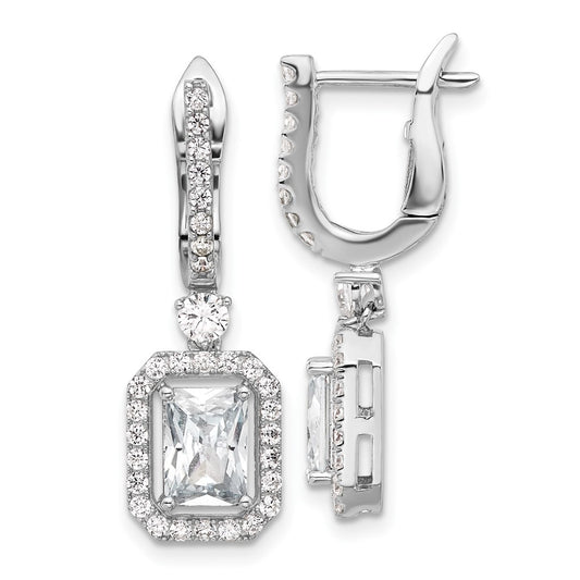 Sterling Shimmer Sterling Silver Rhodium-plated CZ 64 Stone Hinged Post Dangle Hoop Earrings
