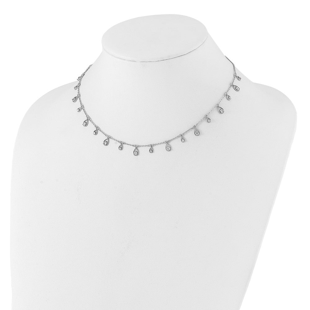 Sterling Shimmer Sterling Silver Rhodium-plated CZ 19 Stone 19 Teardrop Stations 14 inch with 2 inch extender Necklace