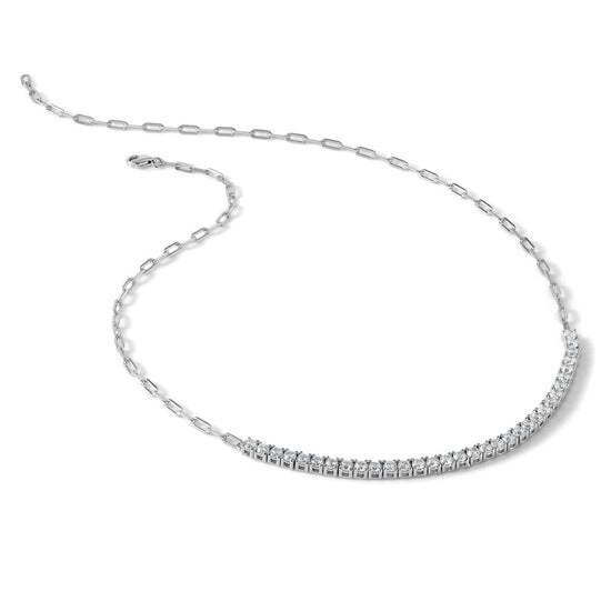 Sterling Shimmer Sterling Silver Rhodium-plated CZ 33 Stone 16 inch with 2 inch extender Paperclip Link Necklace