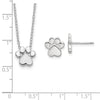 Sterling Silver RH-plated Paw Print w/2 in ext. Post Earring Necklace Set