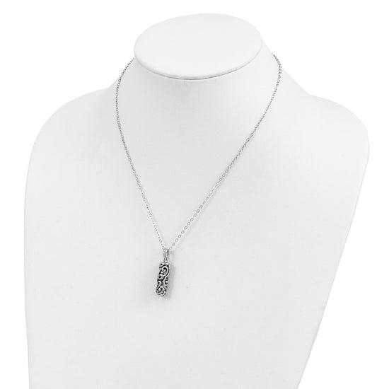Sentimental Expressions Sterling Silver Rhodium-plated Antiqued Cylinder Remembrance Ash Holder 18 Inch Necklace