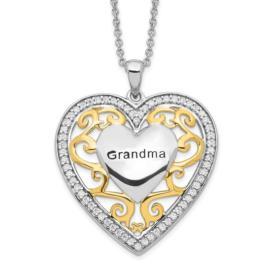 Sentimental Expressions Sterling Silver Gold-plated Grandma 18in Heart Necklace