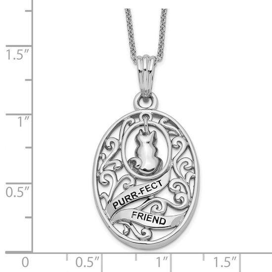 Sentimental Expressions Sterling Silver Rhodium-plated Antiqued Animal Friends-Cat 18in Necklace