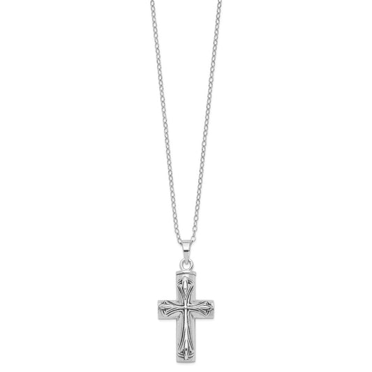 Sentimental Expressions Sterling Silver  Rhodium-plated Antiqued Cross Ash Holder 18 Inch Necklace