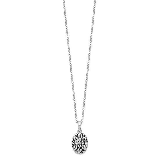 Sentimental Expressions Sterling Silver Rhodium-plated CZ Antiqued Flower Ash Holder 18 Inch Necklace