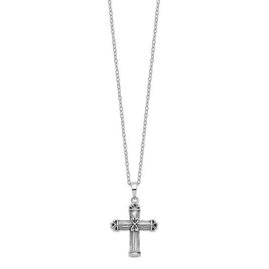 Sentimental Expressions Sterling Silver Rhodium-plated Antiqued Cross Ash Holder 18 Inch Necklace