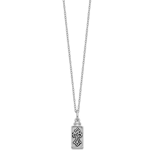 Sentimental Expressions Sterling Silver Rhodium-plated Antiqued Rectangle Box Cross Ash Holder 18 Inch Necklace