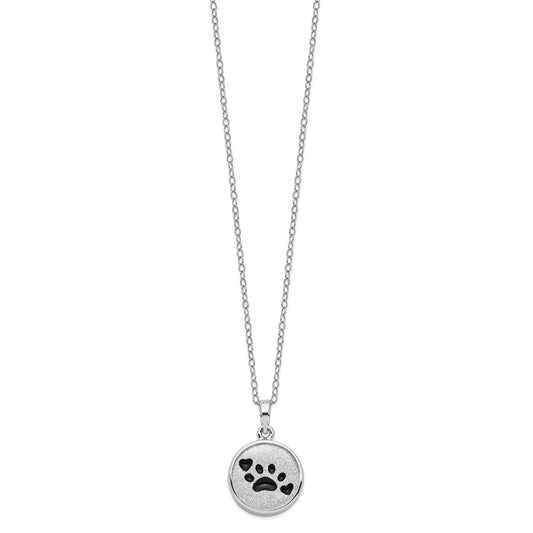Sentimental Expressions Sterling Silver Rhodium-plated Enameled Paw Print Ash Holder 18 Inch Necklace