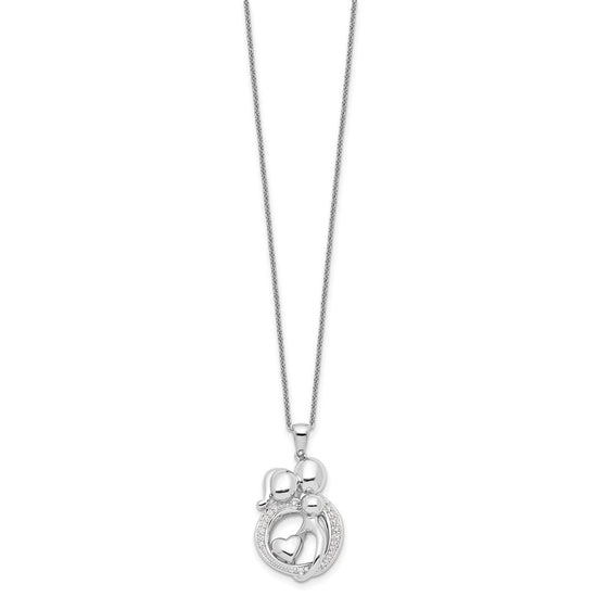 Sentimental Expressions Sterling Silver Rhodium-plated CZ Family of 3 Gathering 18in. Necklace