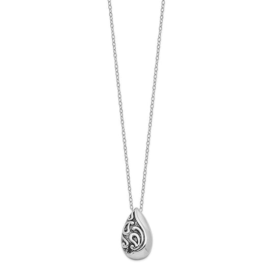 Sentimental Expressions Sterling Silver Rhodium-plated Antiqued Teardrop Ash Holder 18 Inch Necklace