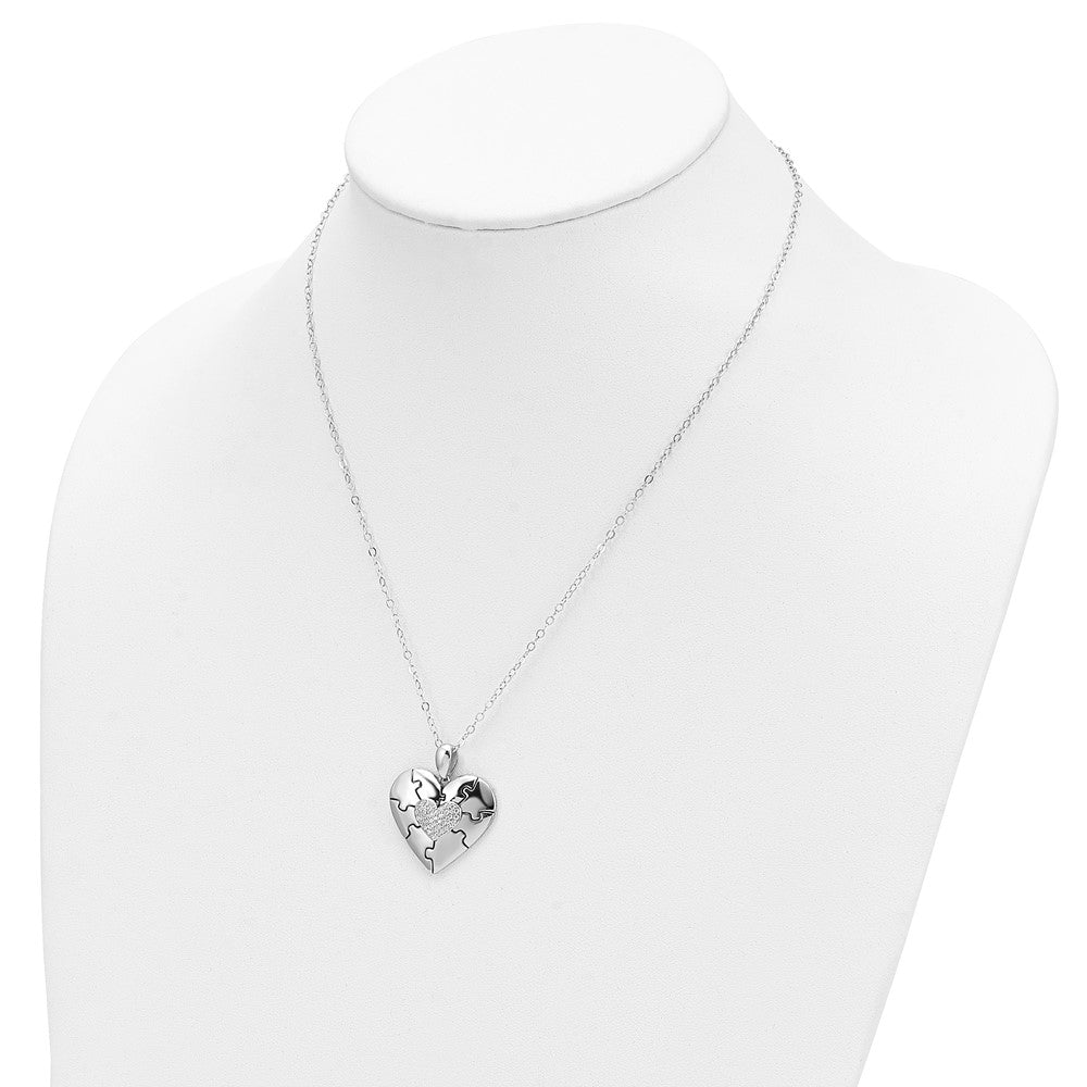 Sentimental Expressions Sterling Silver Rhodium-plated CZ Together In Love 18in Necklace