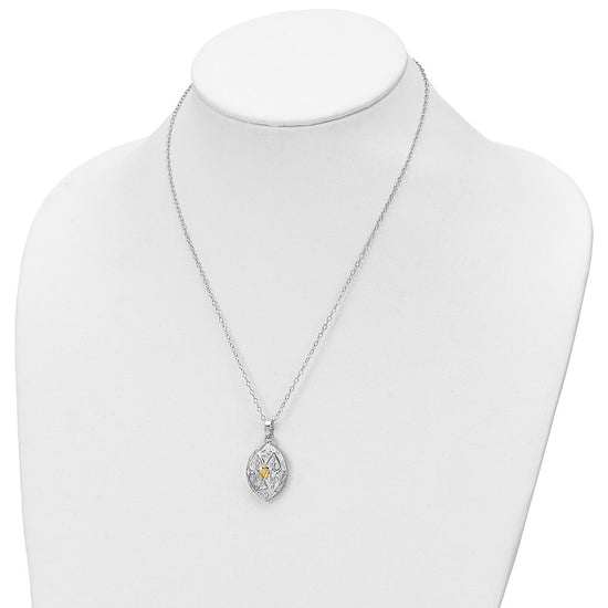 Sentimental Expressions Sterling Silver Rhodium-plated Gold-tone Heart in Egg Shaped Ash Holder 18 Inch Necklace