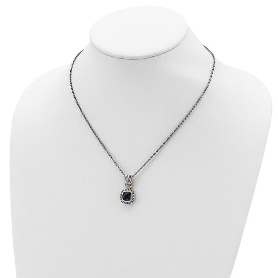 Shey Couture Sterling Silver with 14K Accent 18 Inch Antiqued Cushion Bezel Amethyst Necklace
