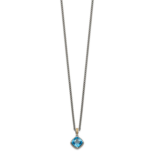 Shey Couture Sterling Silver with 14K Accent 18 Inch Antiqued Cushion Blue Topaz Necklace