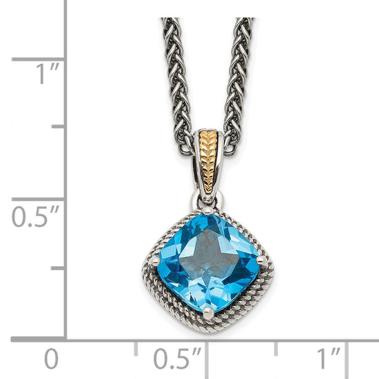 Shey Couture Sterling Silver with 14K Accent 18 Inch Antiqued Cushion Blue Topaz Necklace