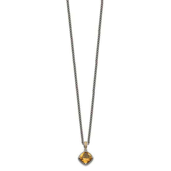 Shey Couture Sterling Silver with 14K Accent 18 Inch Antiqued Cushion Citrine Necklace