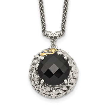 Shey Couture Sterling Silver with 14K Accent 18 Inch Antiqued Checkerboard-cut Black Onyx Necklace