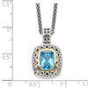 Shey Couture Sterling Silver with 14K Accent 18 Inch Antiqued Cushion Bezel Light Swiss Blue Topaz Necklace